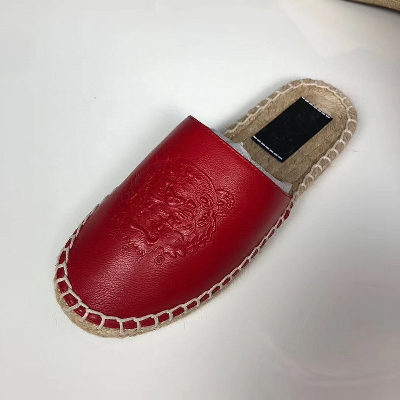 2022 Tiger Elasticated Leather Espadrilles Mens Designer Slipper Straw Cord Sandal Real Leather Platform Shoes Women Outdoor Beach Slippers With Box 292