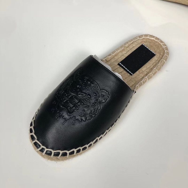 2022 Tiger Elasticated Leather Espadrilles Mens Designer Slipper Straw Cord Sandal Real Leather Platform Shoes Women Outdoor Beach Slippers With Box 292