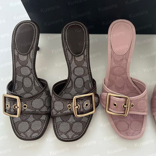Designer Margot Sandals Women Kitten Heels C Beach Summer Luxury Denim Heel High Leather Slippers Fall Pumps Cute Lady Low Heeled Size 35-42