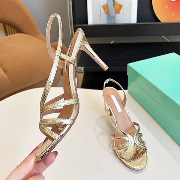 Talk To Me 75 Mm Heeled Sandals Designer Women Heels Leather Sandale Summer Party High Heel Slip On Casual Slingback Shoes 1045
