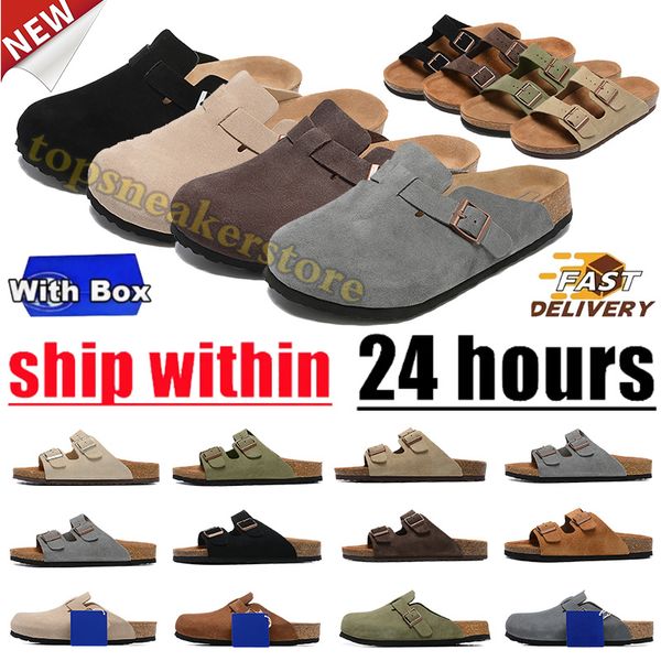 birkenstockksandal Designer Slippers Germany Boston clog Suede soft footbed Sandals Men Women Arizona Slides birkenstockkes Summer Beach Casual Shoes Mens Slide