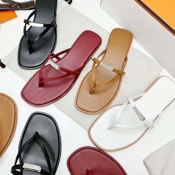 10A Miss Sandals Luxury Flip Flops Beach Slides Women Slippers Calfskin Leather Sandal Slip On Casual Walking Shoes 1060