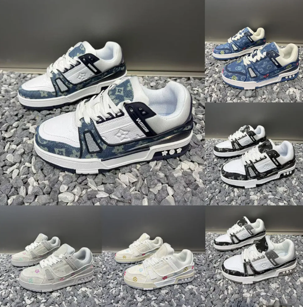 Designer shoes Embossed Shoes sneaker trainer Casual shoes denim canvas leather white green redblue letter fashion platform mens womens low trainers Size 36-46