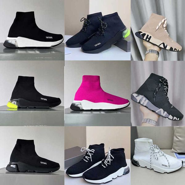 Fashion Designer Sock Sneakers Women Sock Technical 3D Knit Sock-like Trainers White Black Graffiti Sole Casual Shoes With Box Size Eu36-46 NO017B