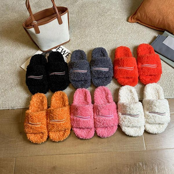 Womens Fur Slides Furry Slippers Designer Mules Fall Winter Homewear Slide Men Footwear Paris Luxury Comfortable Fuzzy Flip Flop Fluffy Warm Letters Sandals 35-45
