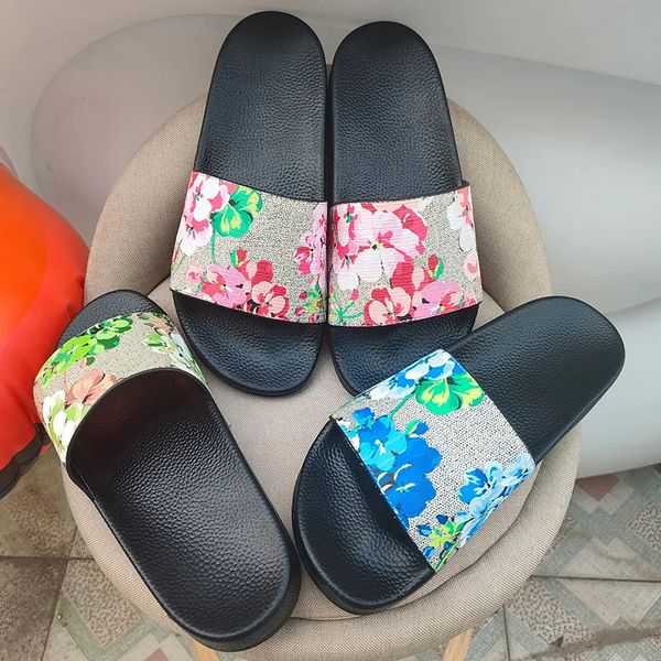 Designer Sandals ltaly Slippers New Rubber Slides Sandals Floral Brocade Women Men Slipper Flat Flip Flops Womens Fashion Striped Beach Sandal Ladies Slides US 5-11.5