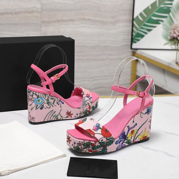 Sandals designer top quality flower wedge heel sandals women wedge heel slippers Platform high heel party sandals 868