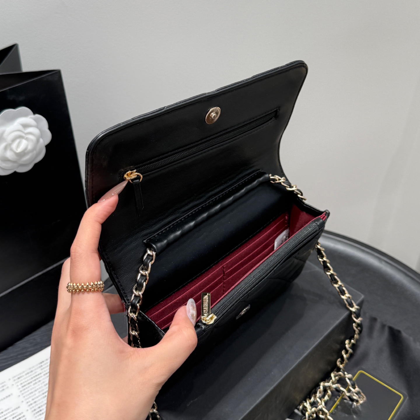 Luxury Designer bag shoulder bag envelope Crossbody Women caviar Lambskin mini chain bag Grained Shiny Calfskin Classic Hangbag Top Quality portable Purse 19cm